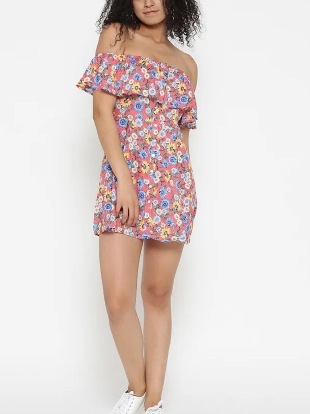 Forever 21 Floral Off Shoulder Ruffle Mini Dress Small